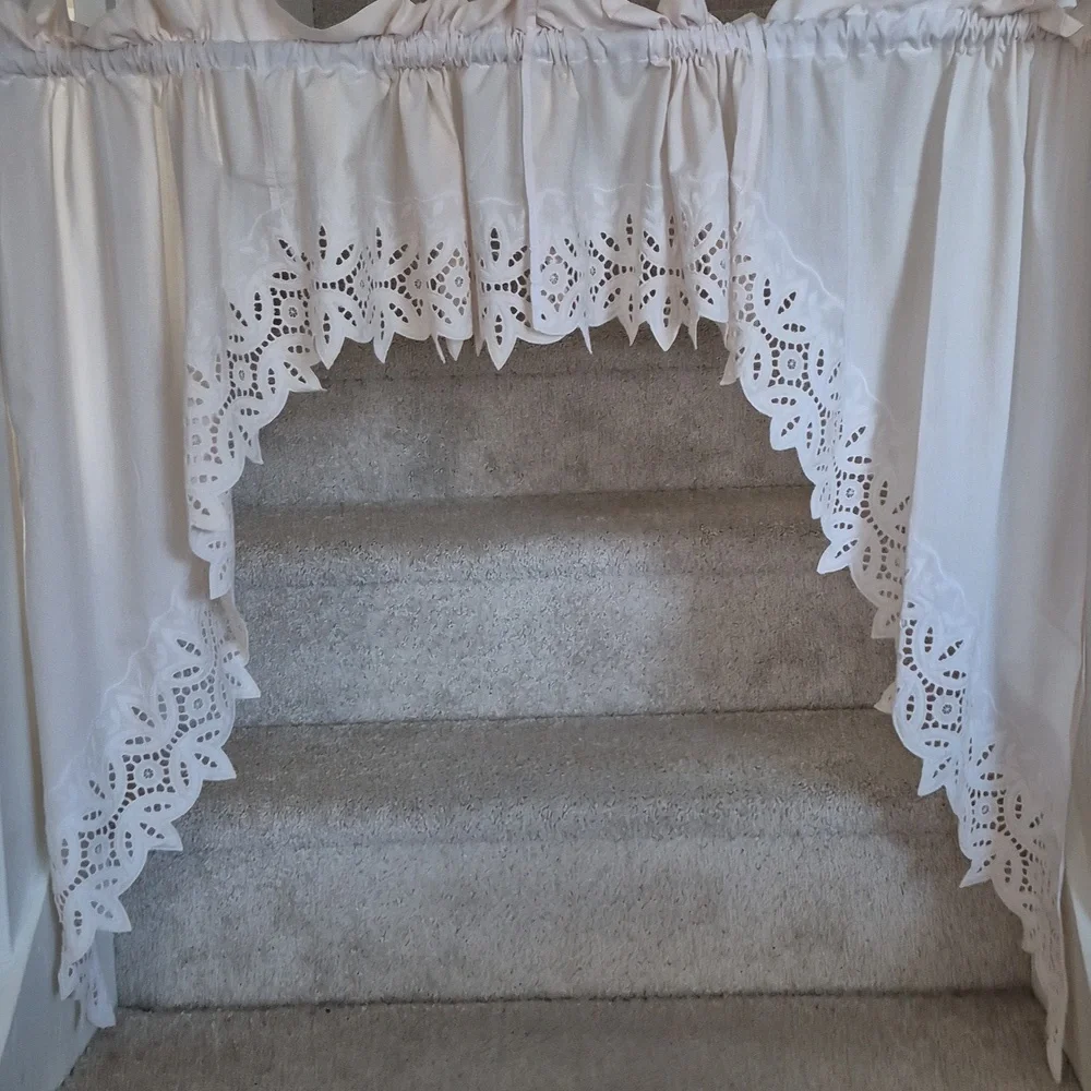 Vintage Battenburg Lace Type Swag Curtain Panels 80x38